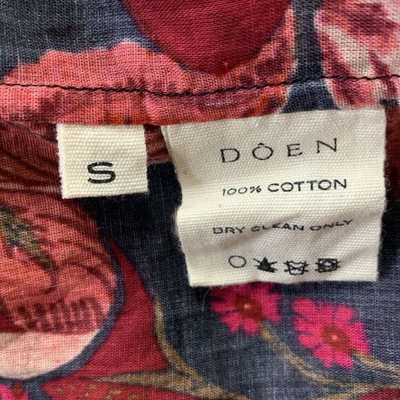 Dôen Assam Maxi Dress Button Up Long Sleeve Tropical Floral Red Pink Black Small - Picture 9 of 13